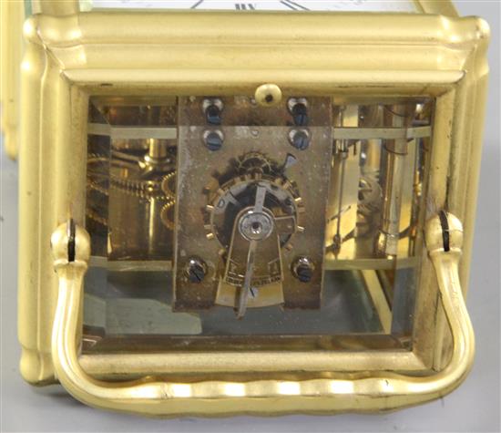 A late 19th century French gilt brass carriage clock, Margaine, height 18cm